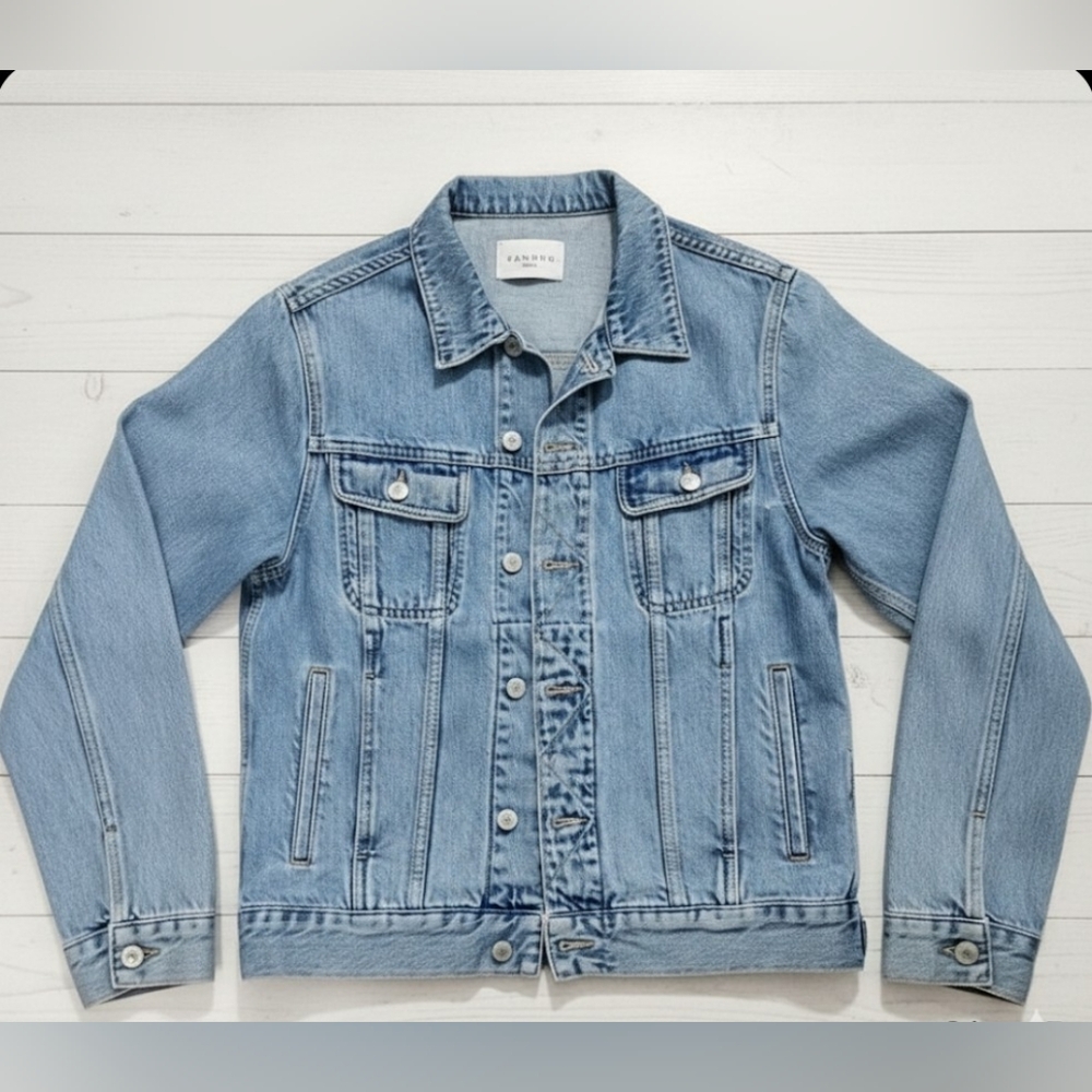 Sandro Paris Slim Fit Light Wash Denim Trucker Jacket - Size L